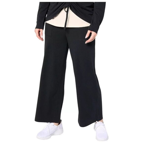 AnyBody Regular Cozy Knit Wide Leg Pant with Foldover Waist Black Small A681937 - Picture 1 of 1